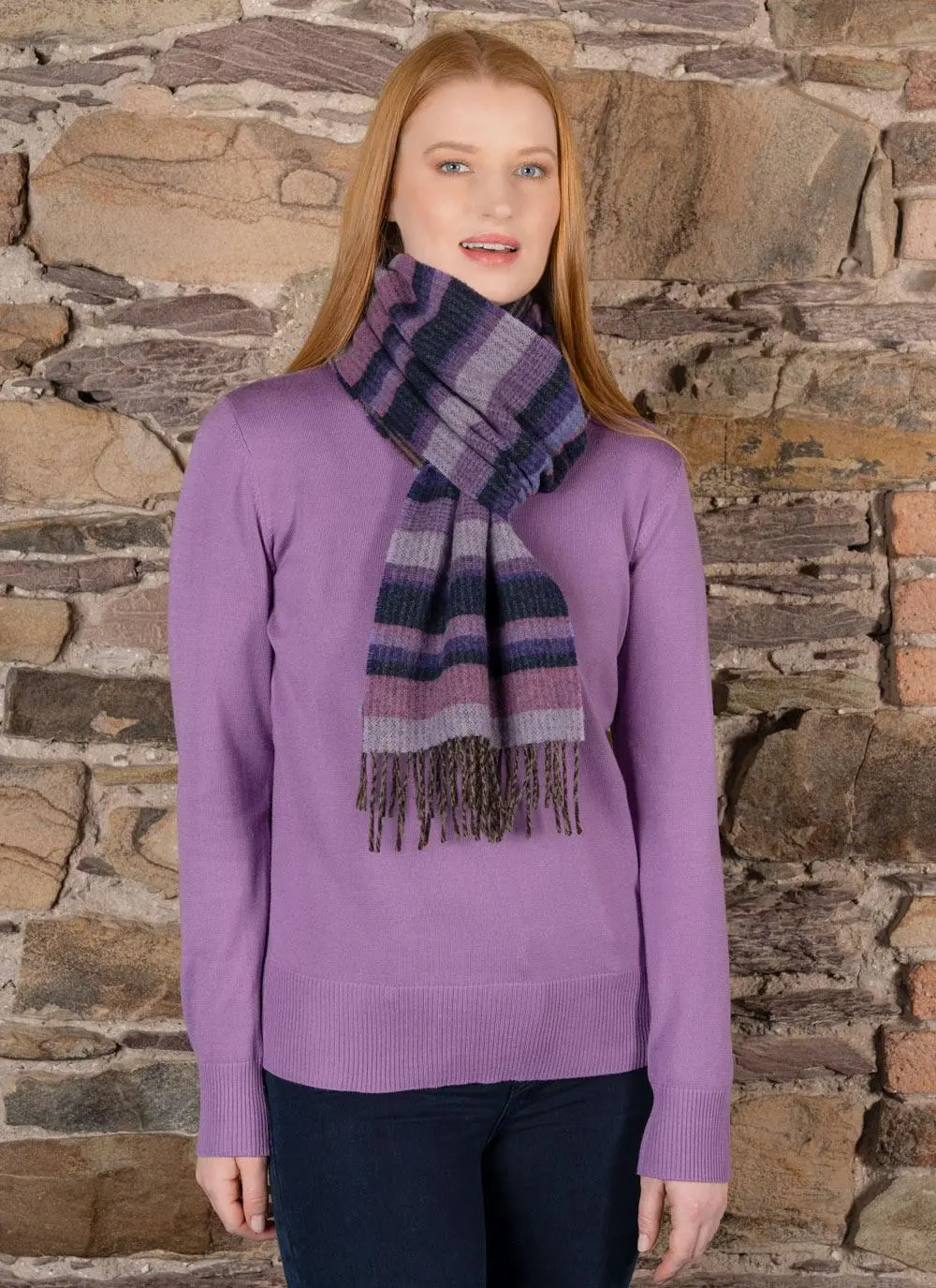 Ribbed Lambswool Scarf Purple Stripe