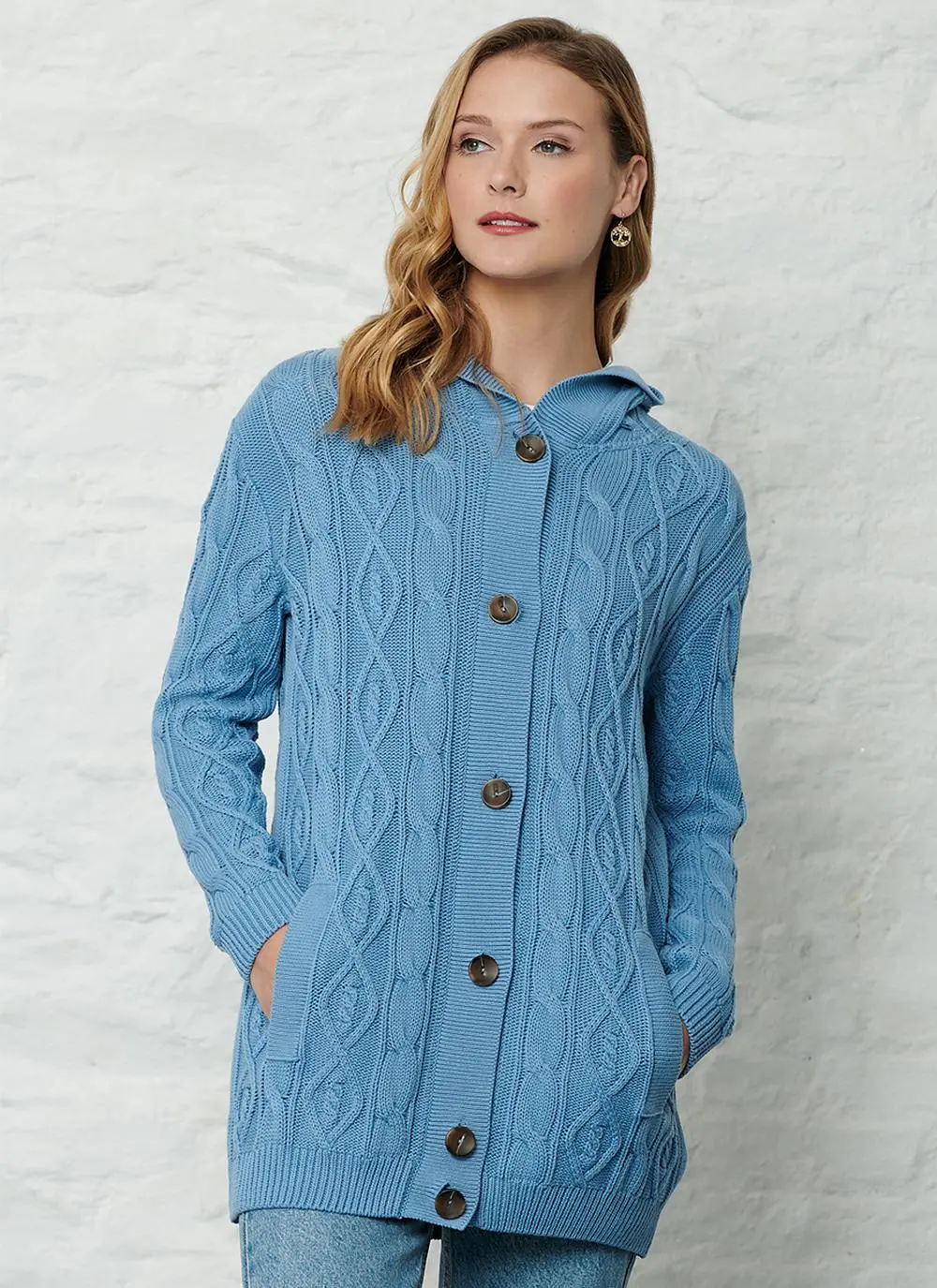 Dearbhla Cotton Aran Hooded Cardigan