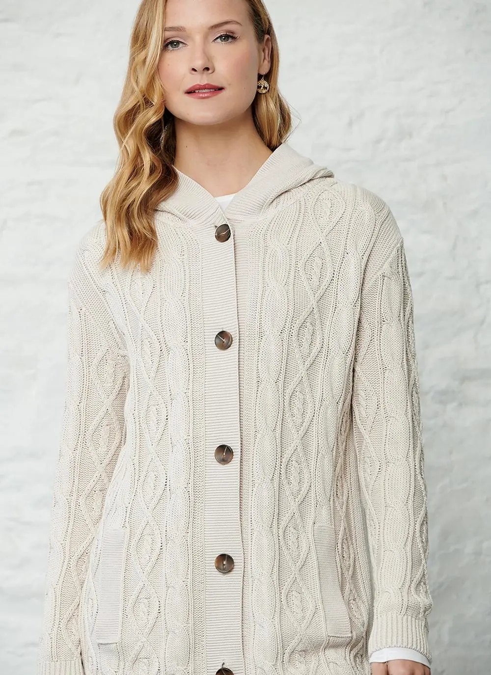 Dearbhla Cotton Aran Hooded Cardigan