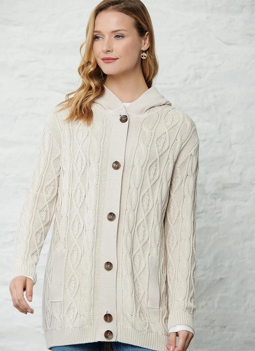 Dearbhla Cotton Aran Hooded Cardigan