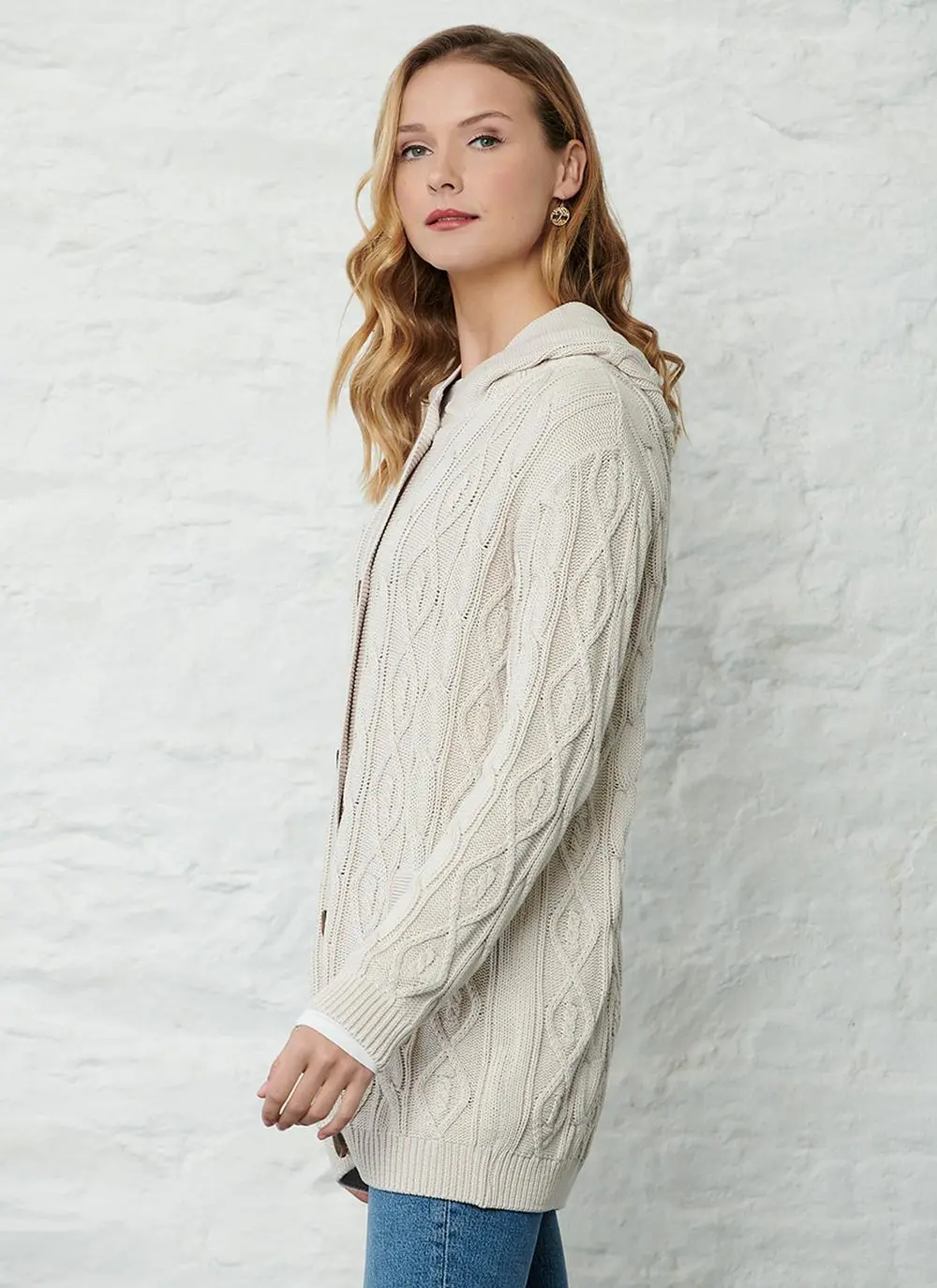 Dearbhla Cotton Aran Hooded Cardigan