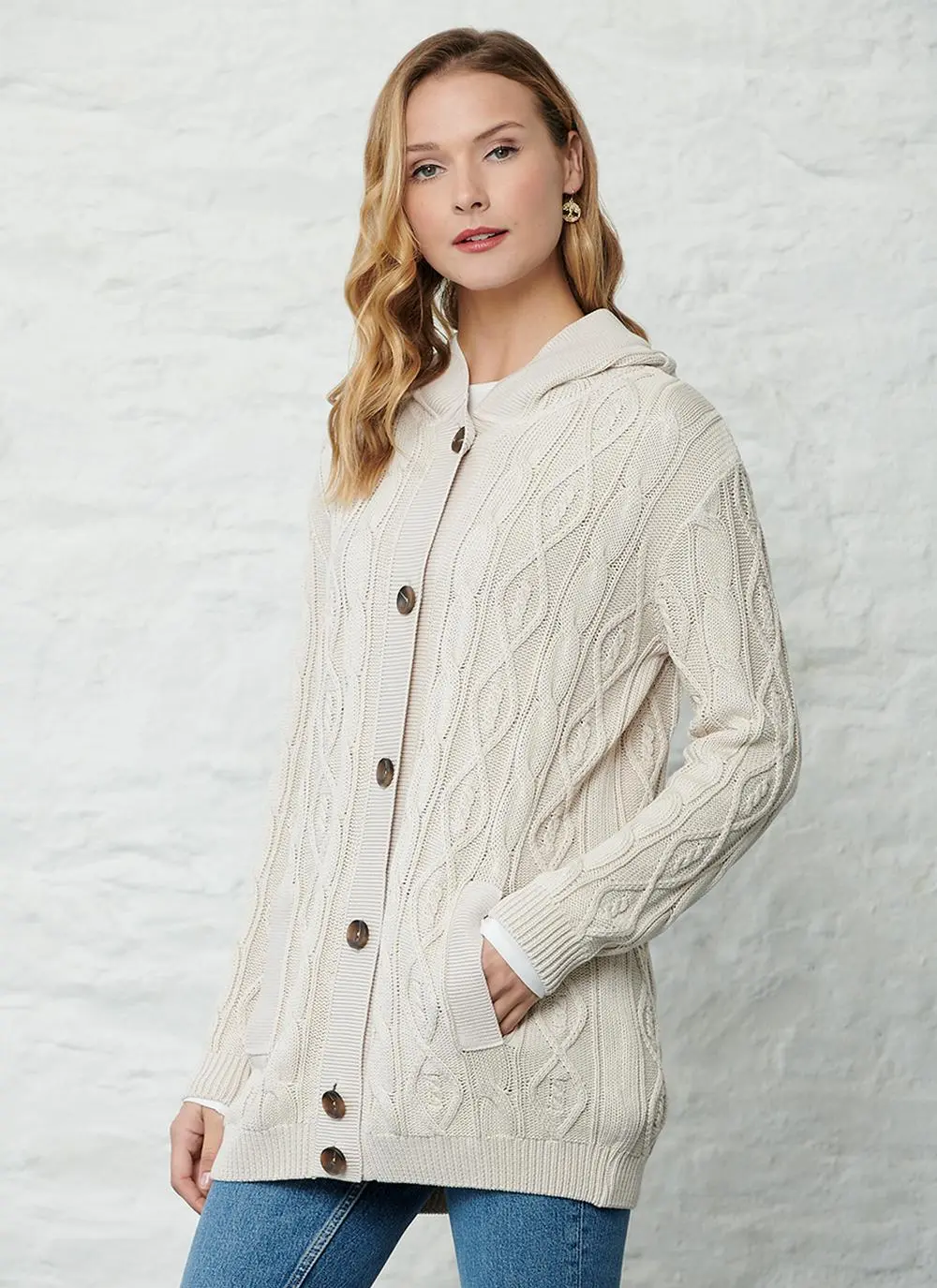 Dearbhla Cotton Aran Hooded Cardigan