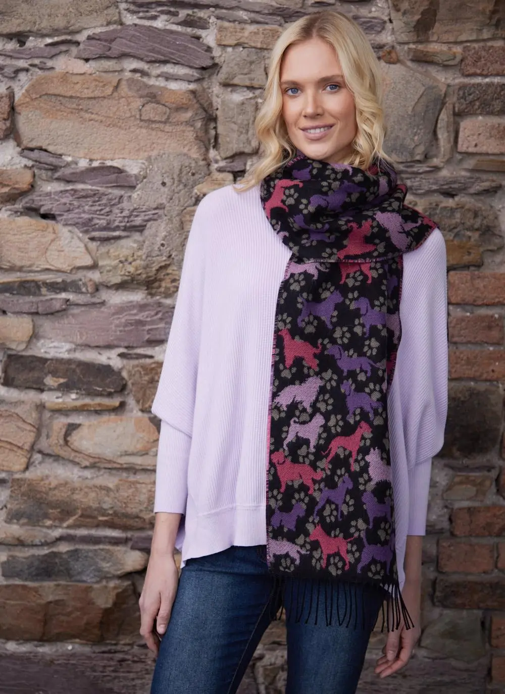 Dog Fringed Scarf