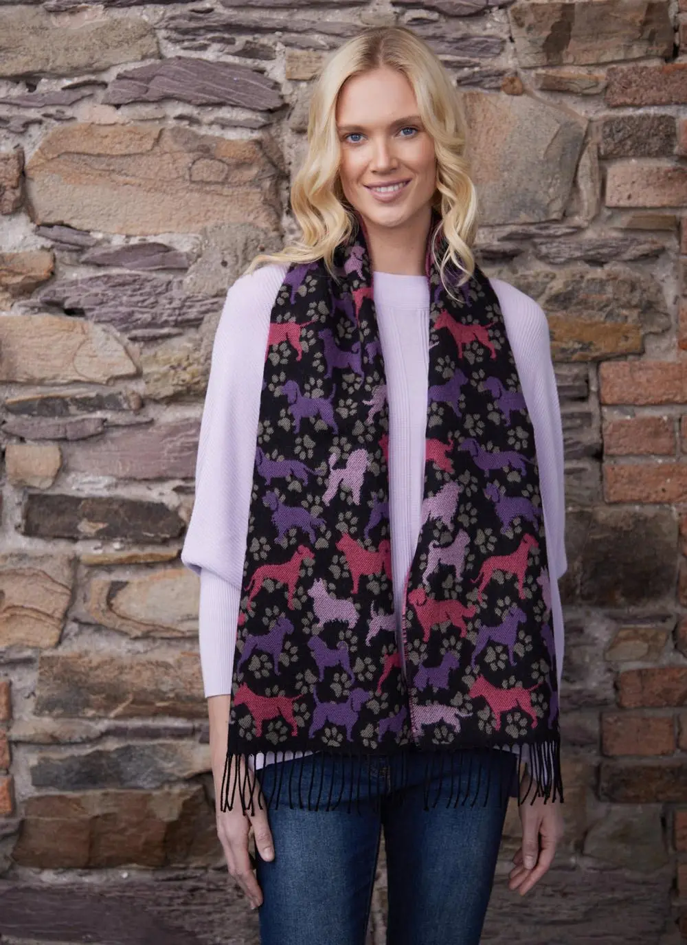 Dog Fringed Scarf