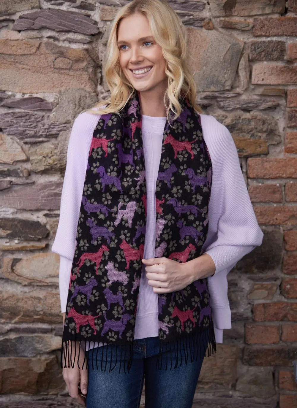 Dog Fringed Scarf