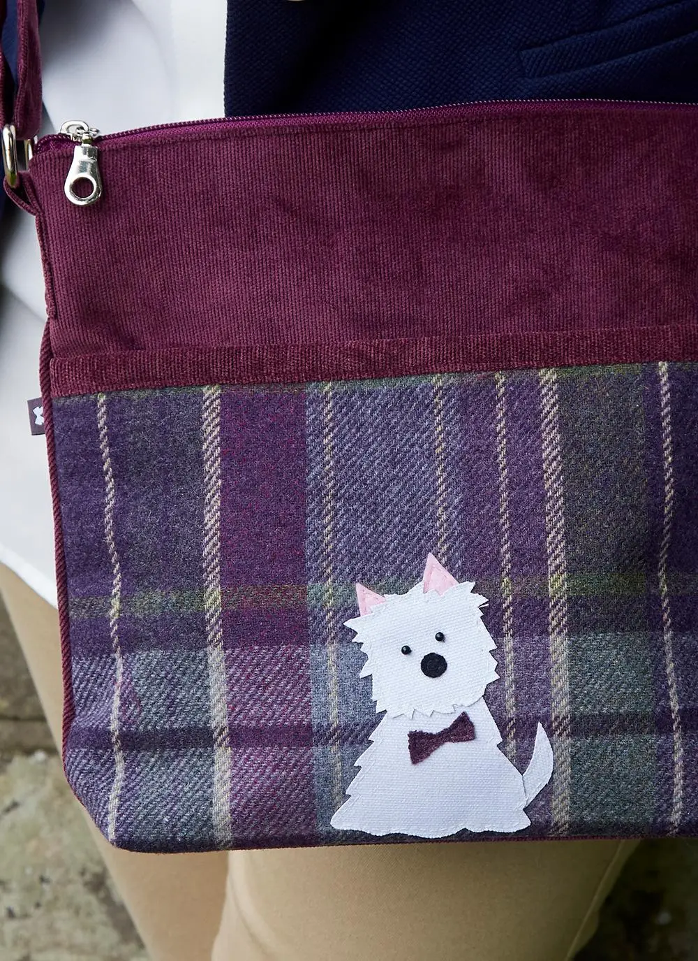 Dog Tweed Applique Amelia Messenger Bag