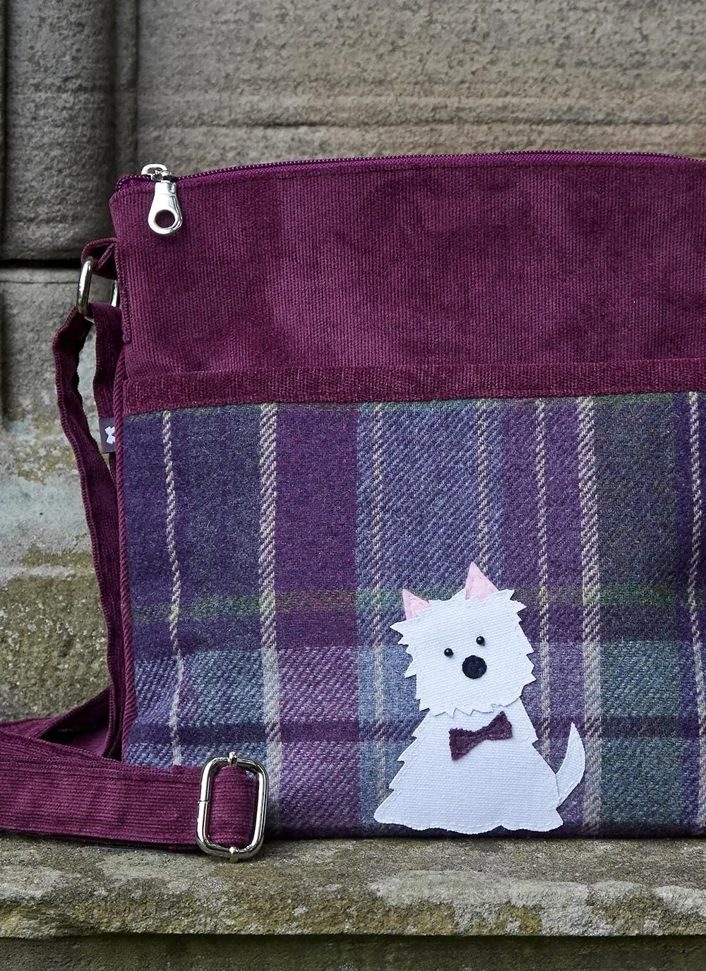 Dog Tweed Applique Amelia Messenger Bag