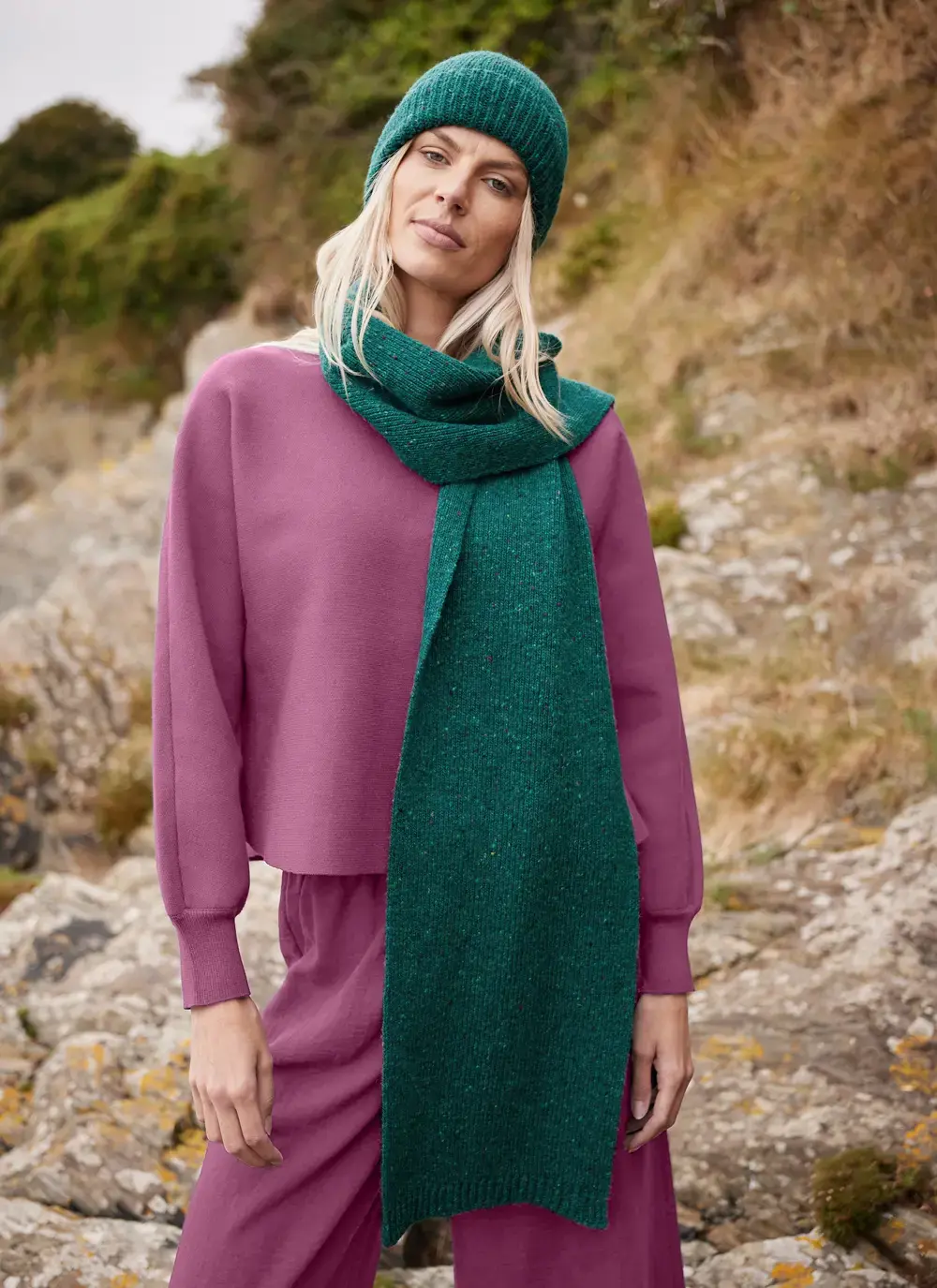 Donegal Fleck Cozy Merino Wool Beanie in Jade 