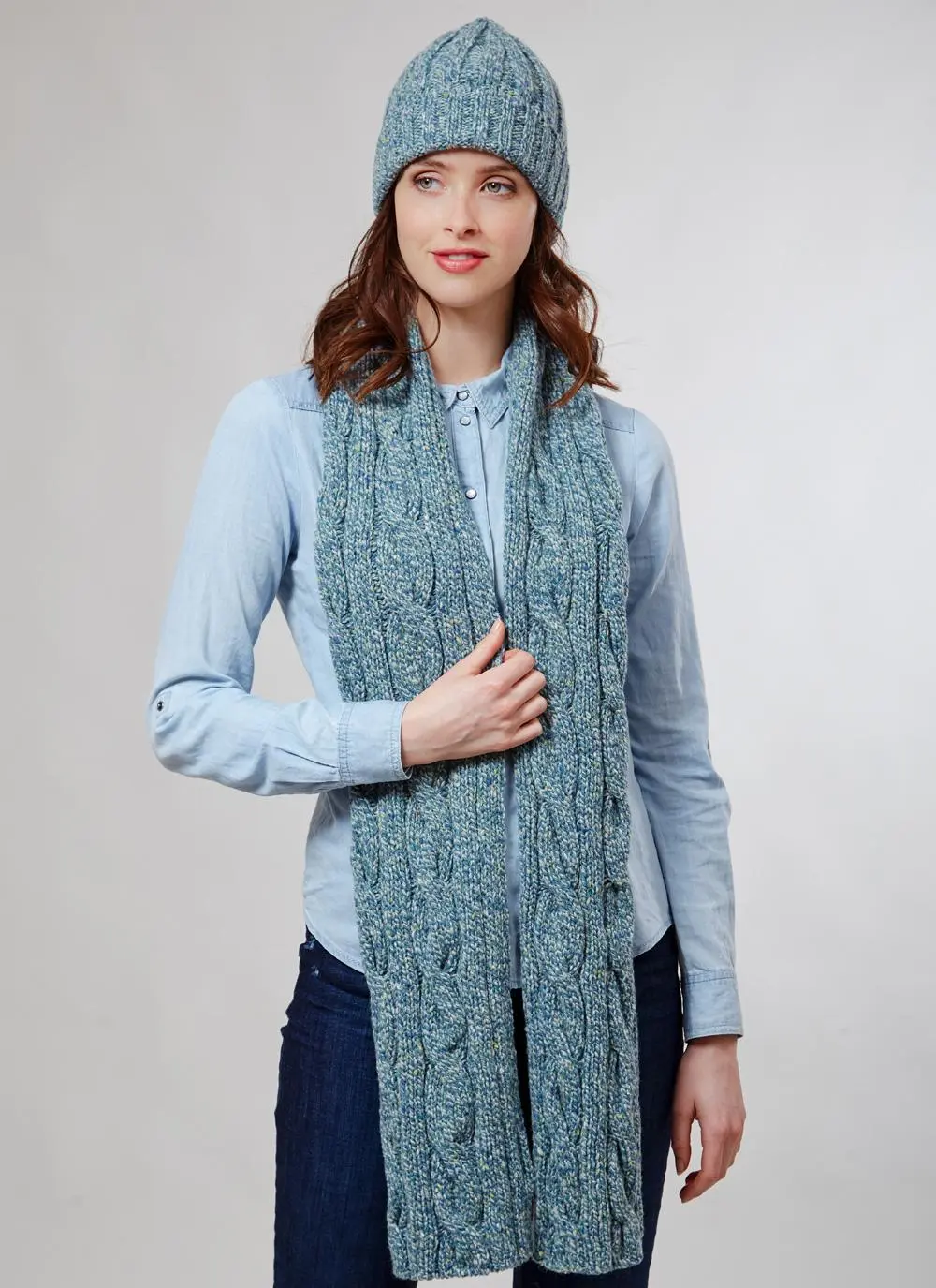 Fisherman Donegal Fleck Beanie & Scarf Set Seagreen