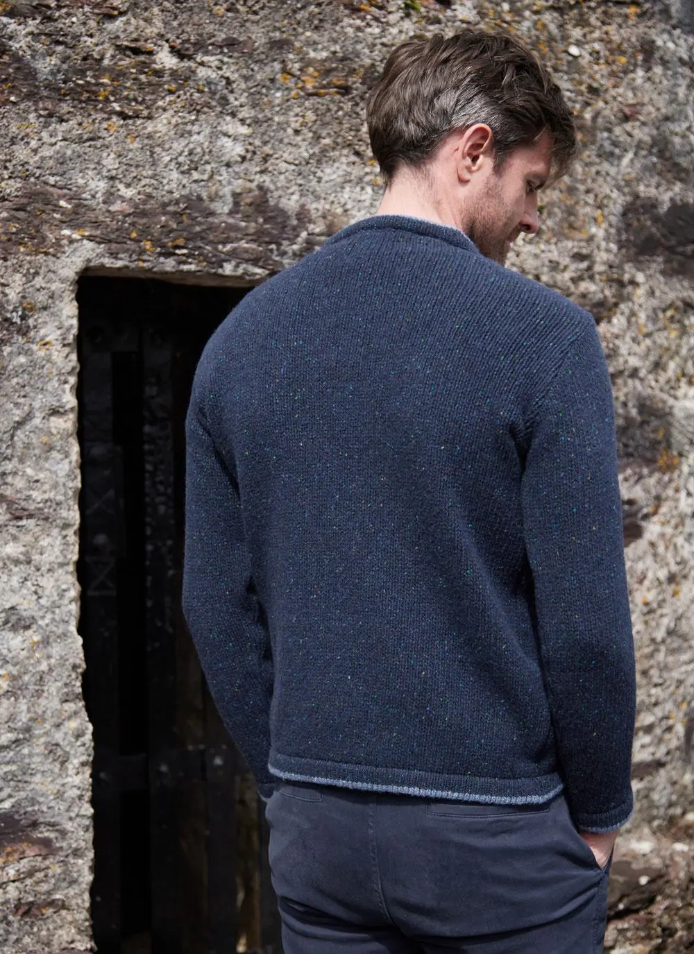 Donegal Fleck Wool Cashmere Roundstone Sweater 