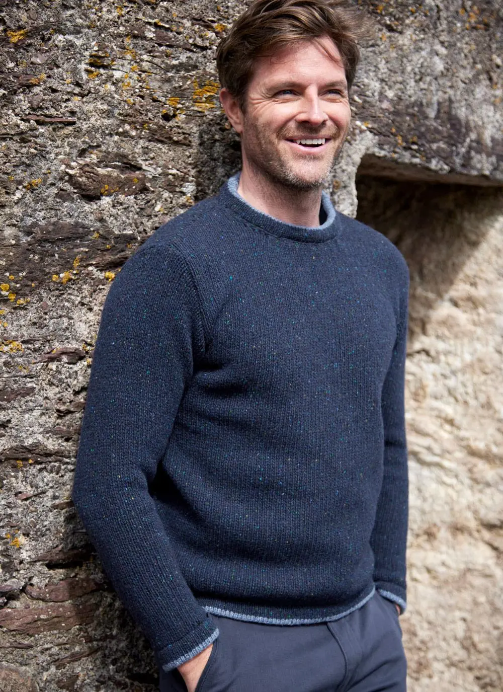 Donegal Fleck Wool Cashmere Roundstone Sweater 
