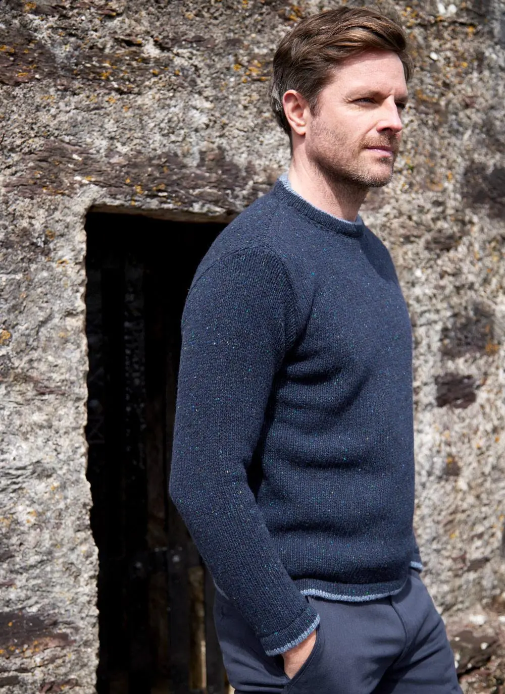 Donegal Fleck Wool Cashmere Roundstone Sweater 