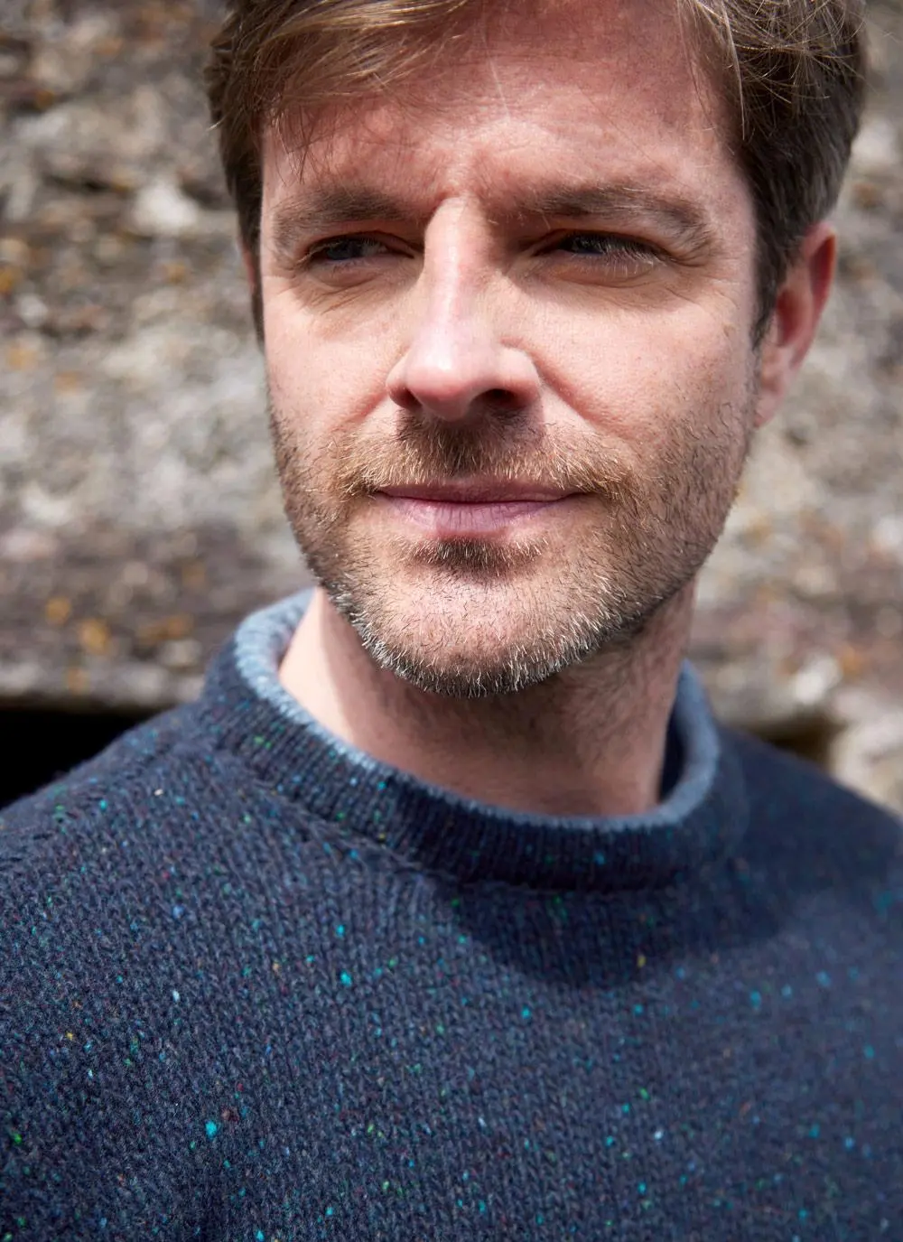 Donegal Fleck Wool Cashmere Roundstone Sweater 