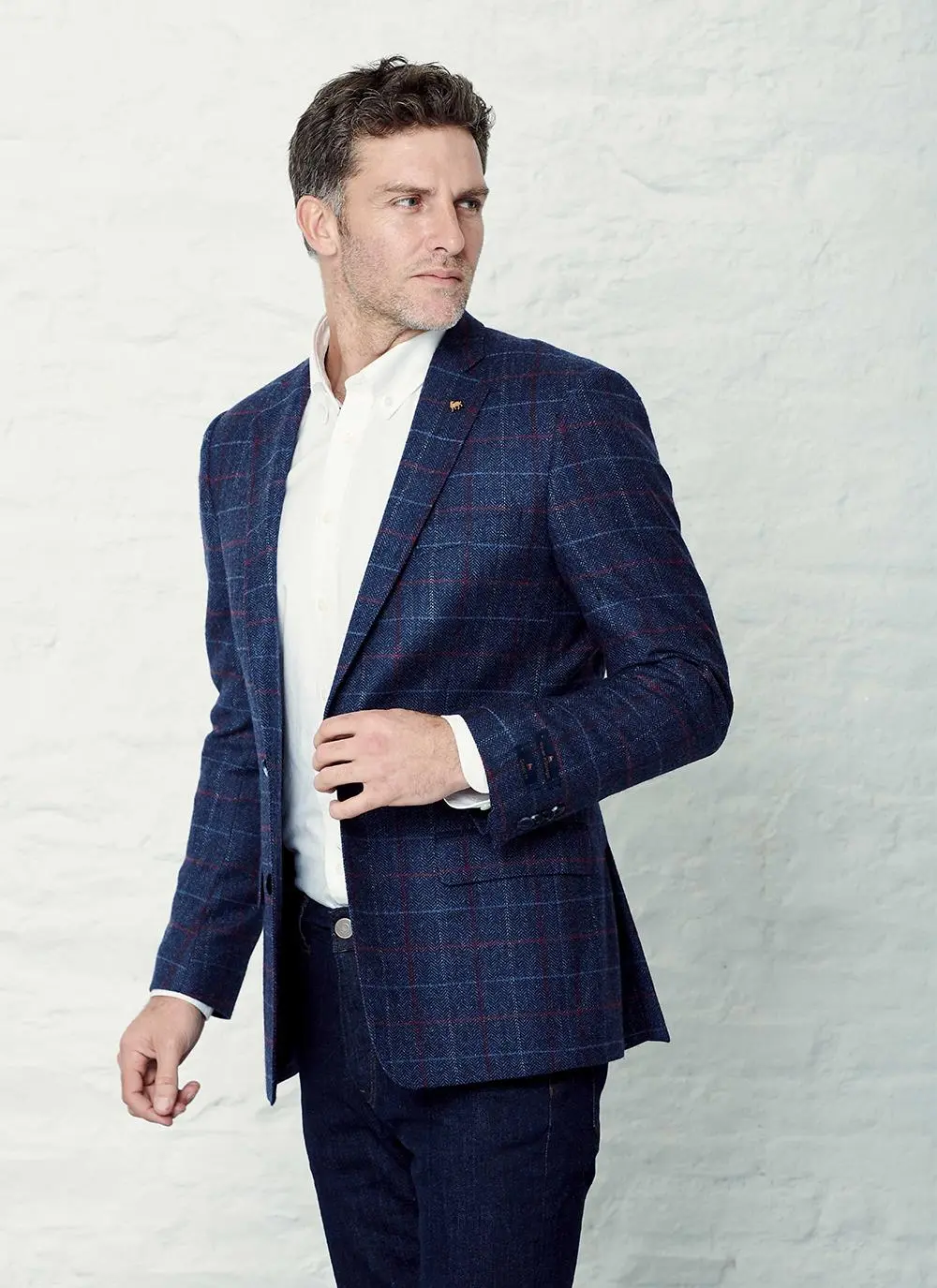 Donegal Tweed Blue Check Jacket - Short