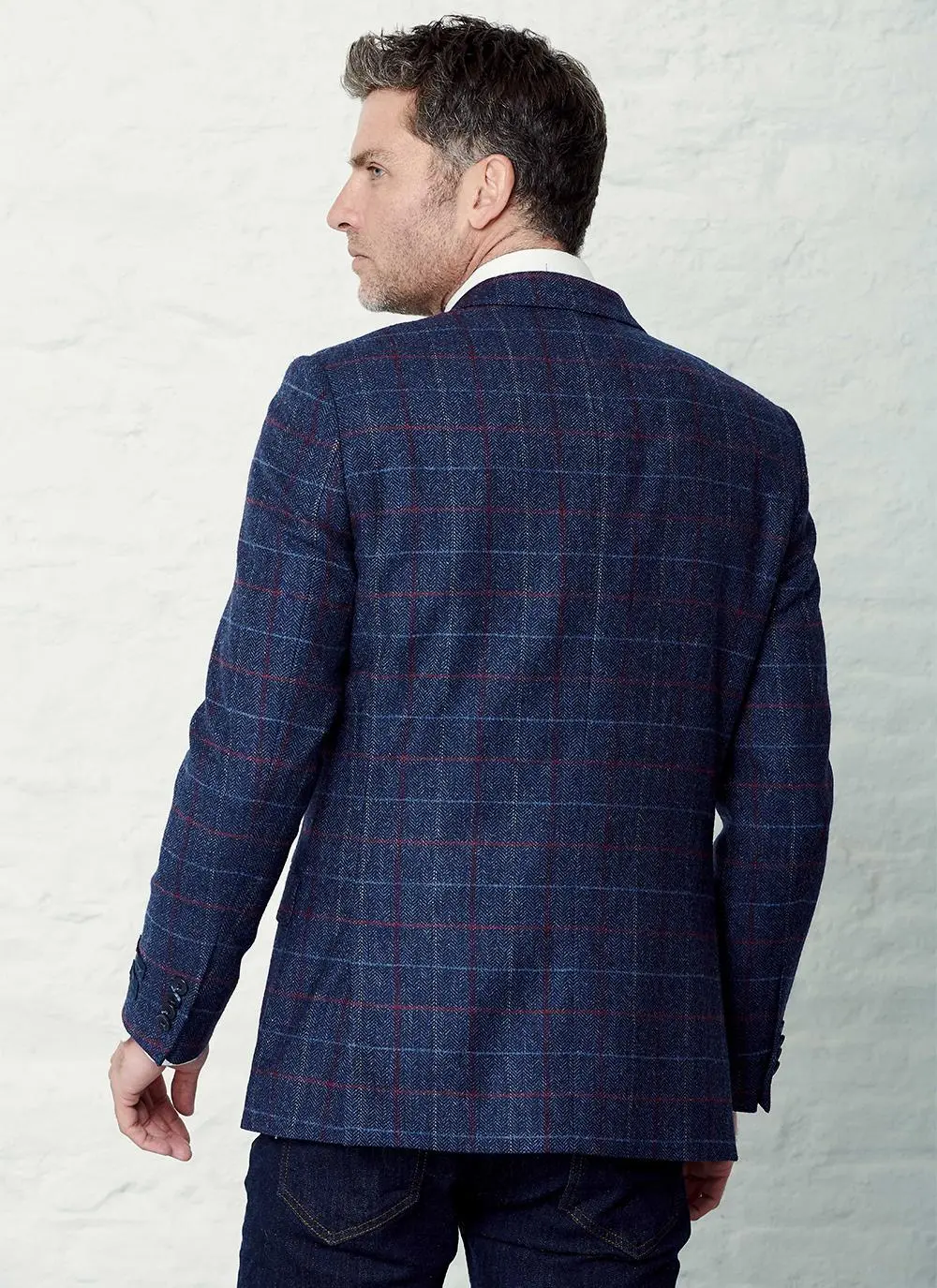 Donegal Tweed Blue Check Jacket - Short