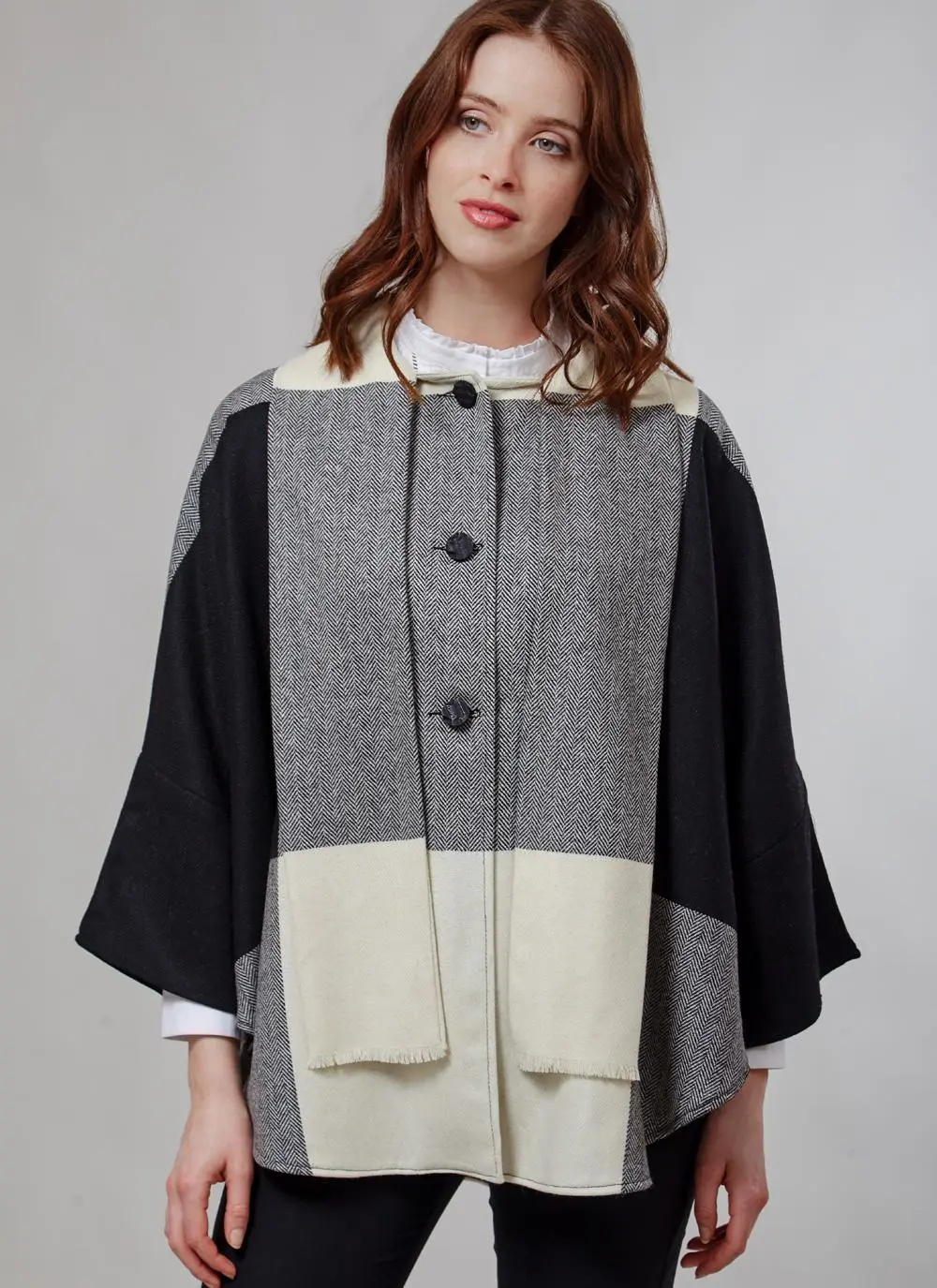 Donegal Tweed Short Scarf Cape Black
