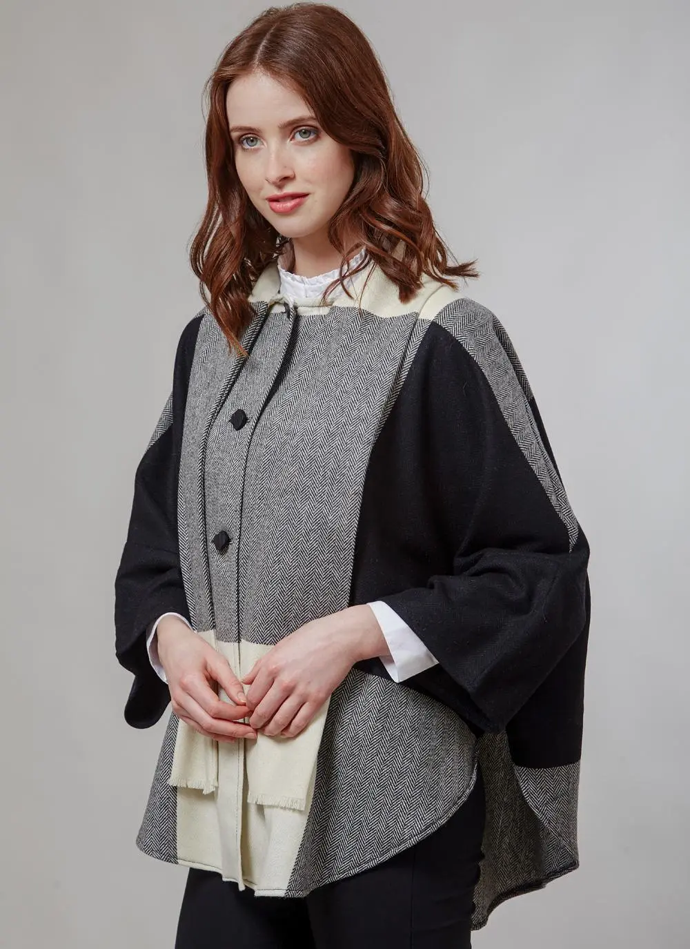 Donegal Tweed Short Scarf Cape Black