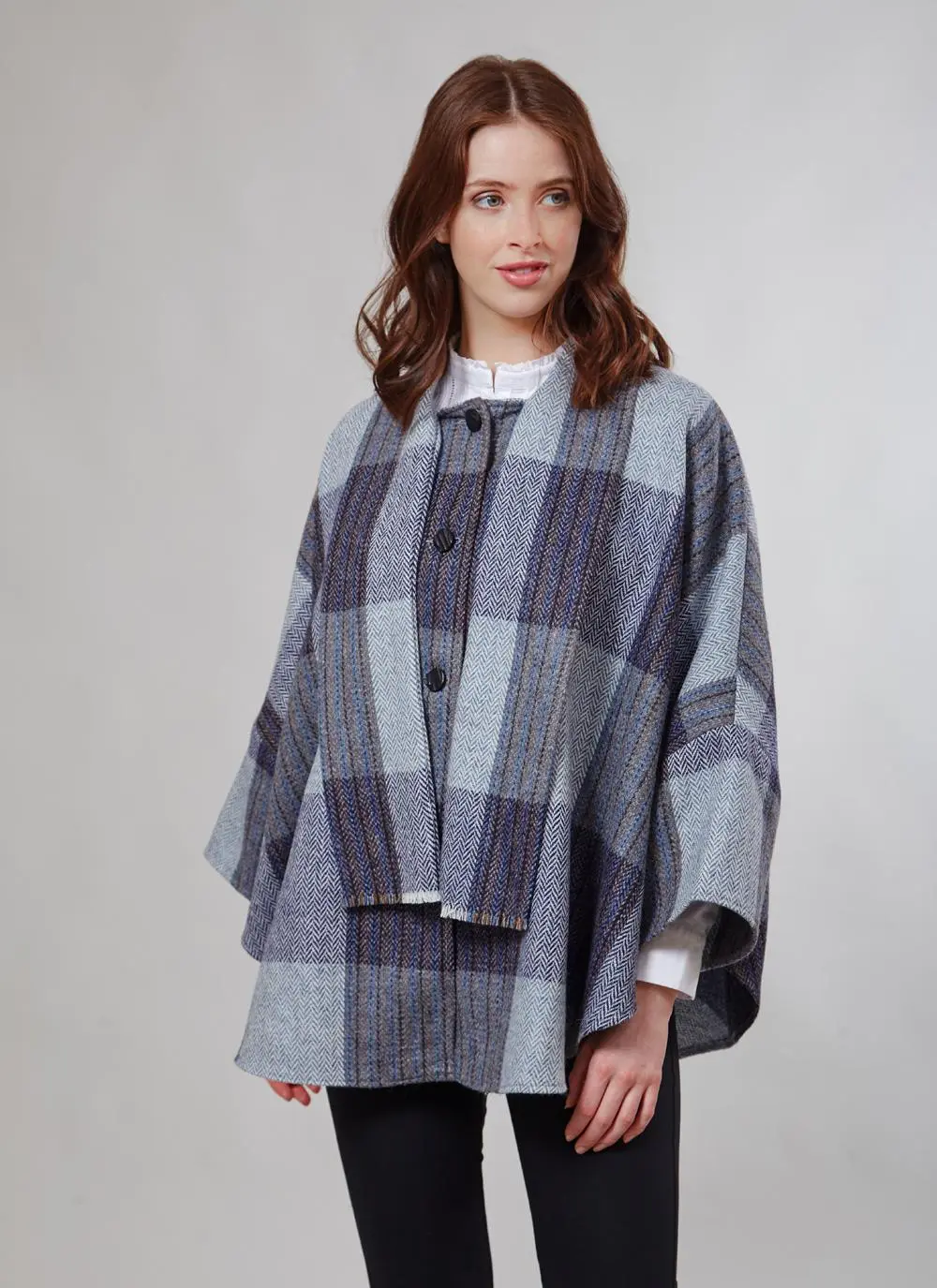 Donegal Tweed Short Scarf Cape Denim