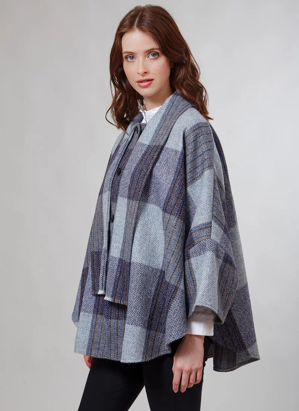 Donegal Tweed Short Scarf Cape Denim