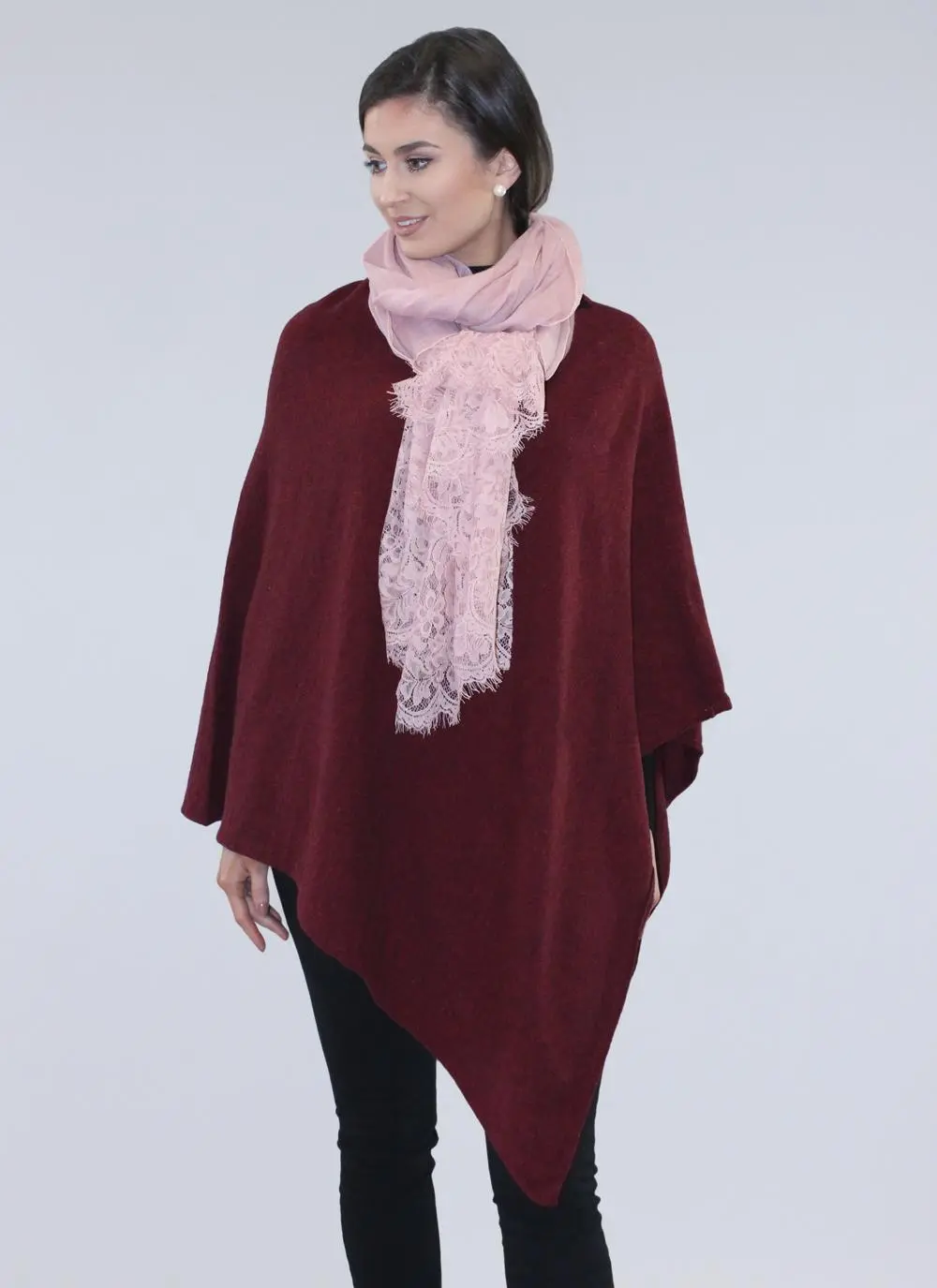 Lace Trim Scarf Dusty Pink