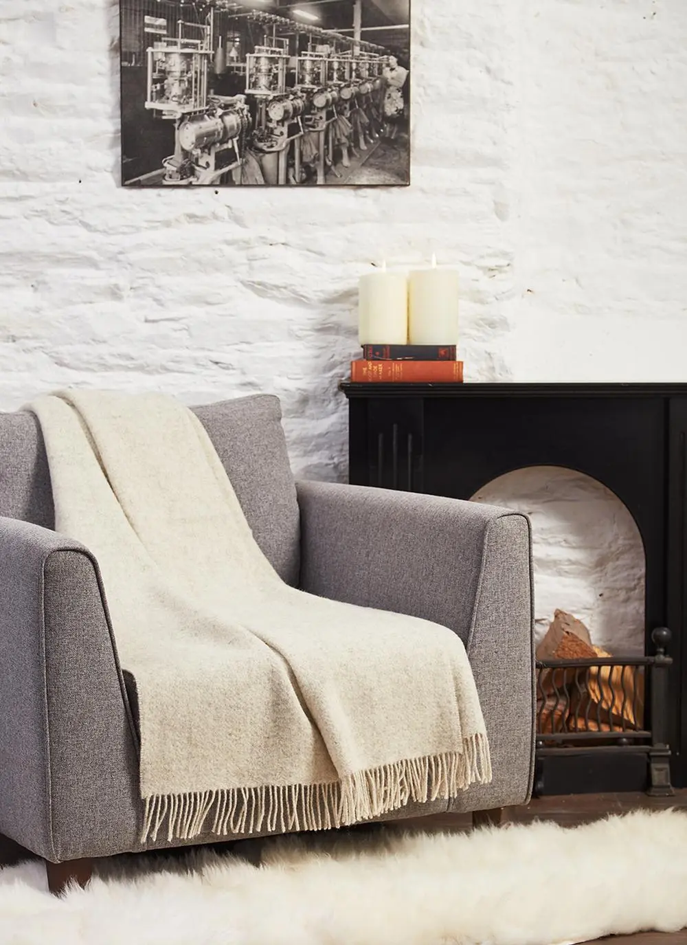 Ecru Herringbone Natural Wool Eco Throw