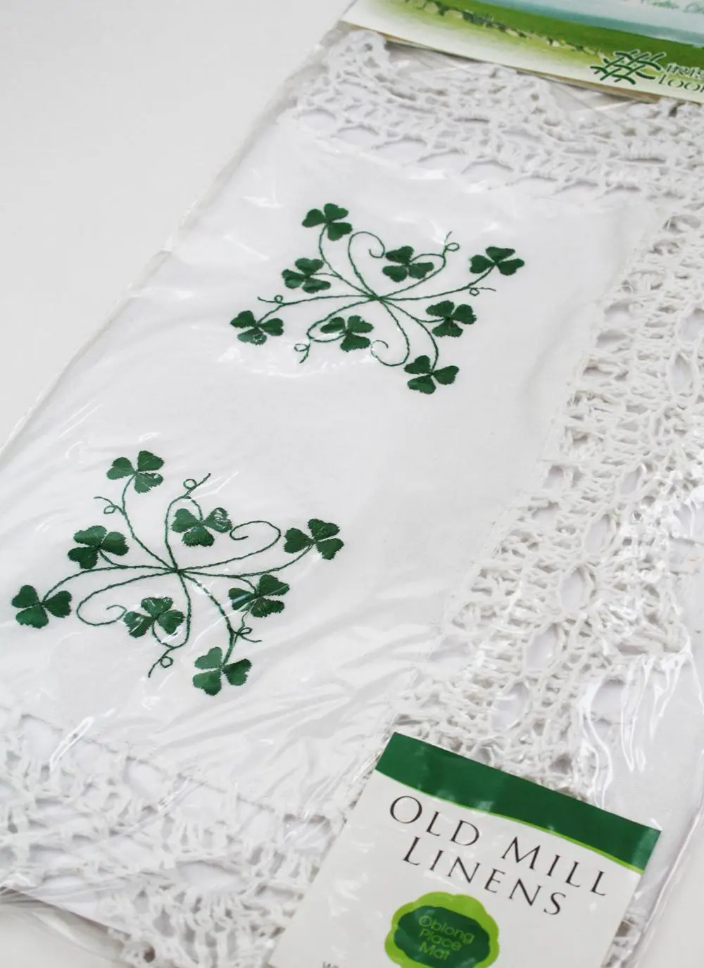 Embroidered Shamrock Crochet Placemats Set of 6
