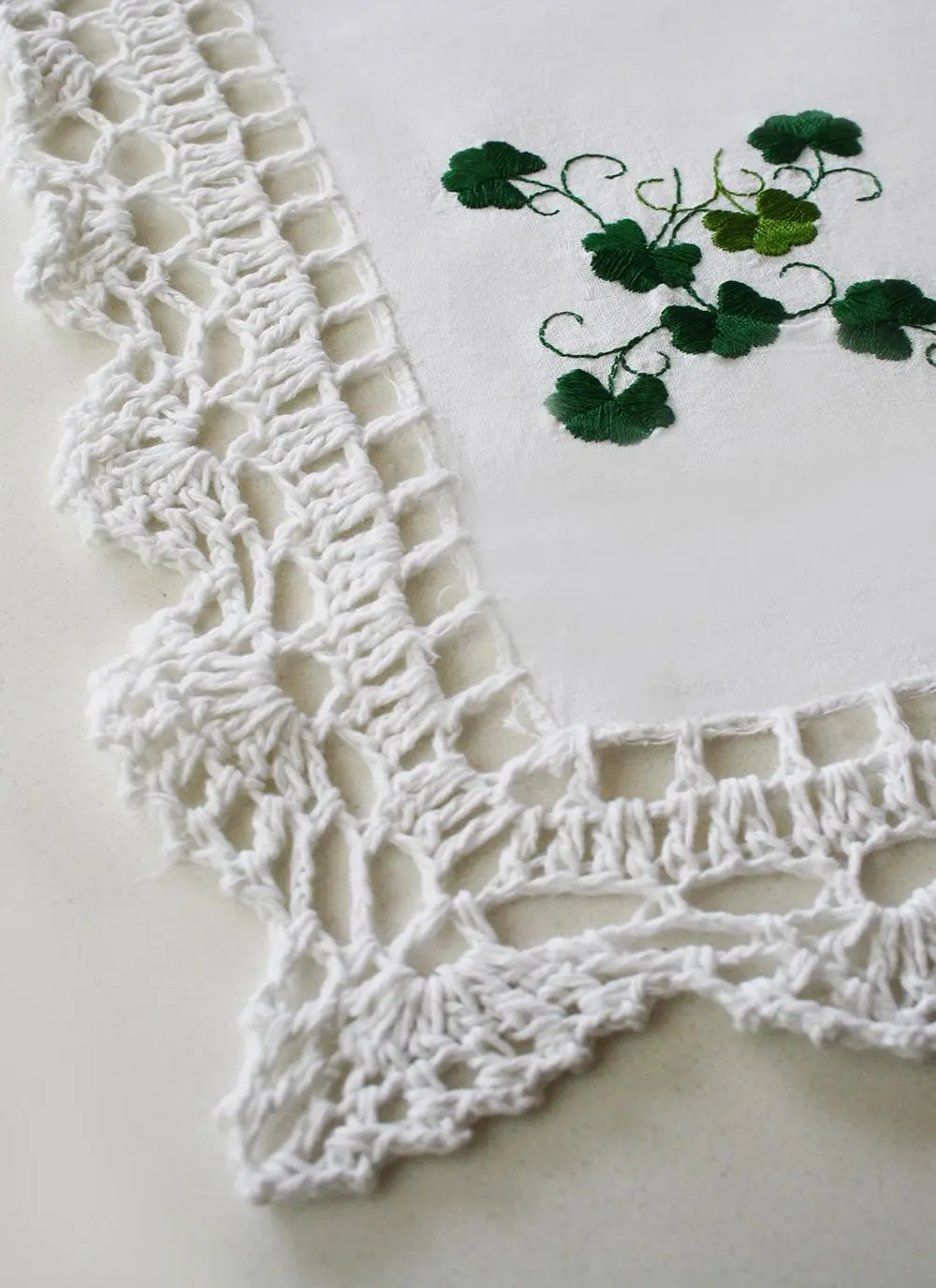 Embroidered Shamrock Crochet Table Runner
