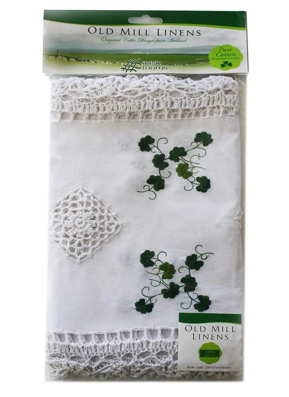 Embroidered Shamrock Crochet Table Runner