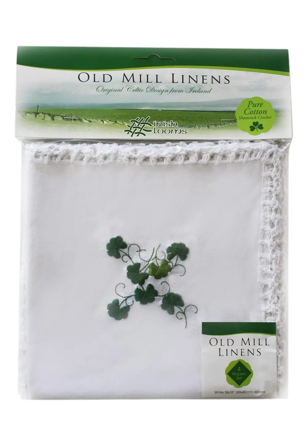 Embroidered Shamrock Crochet Napkins Set of 4