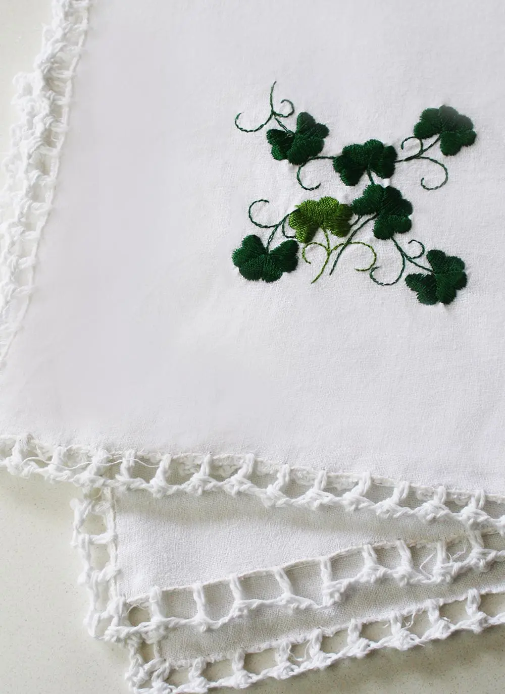 Embroidered Shamrock Crochet Napkins Set of 4
