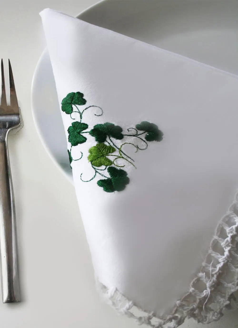 Embroidered Shamrock Crochet Napkins Set of 4