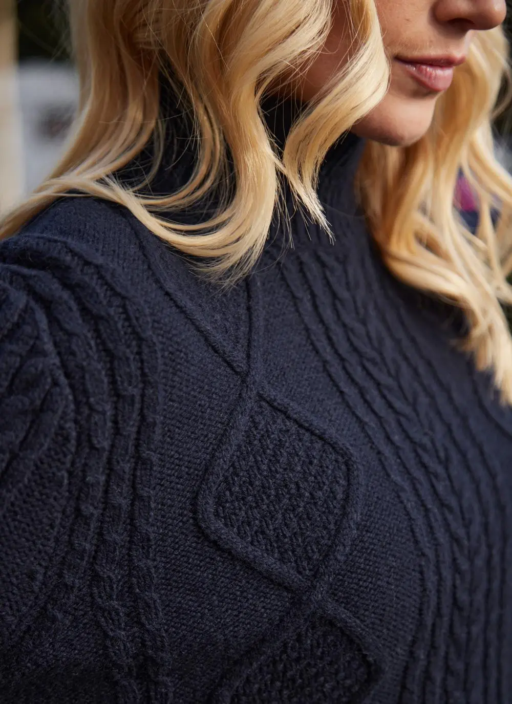 Saoirse Wool Cashmere Aran Stripe Turtle Neck Sweater