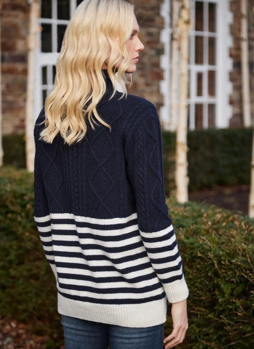Saoirse Wool Cashmere Aran Stripe Turtle Neck Sweater