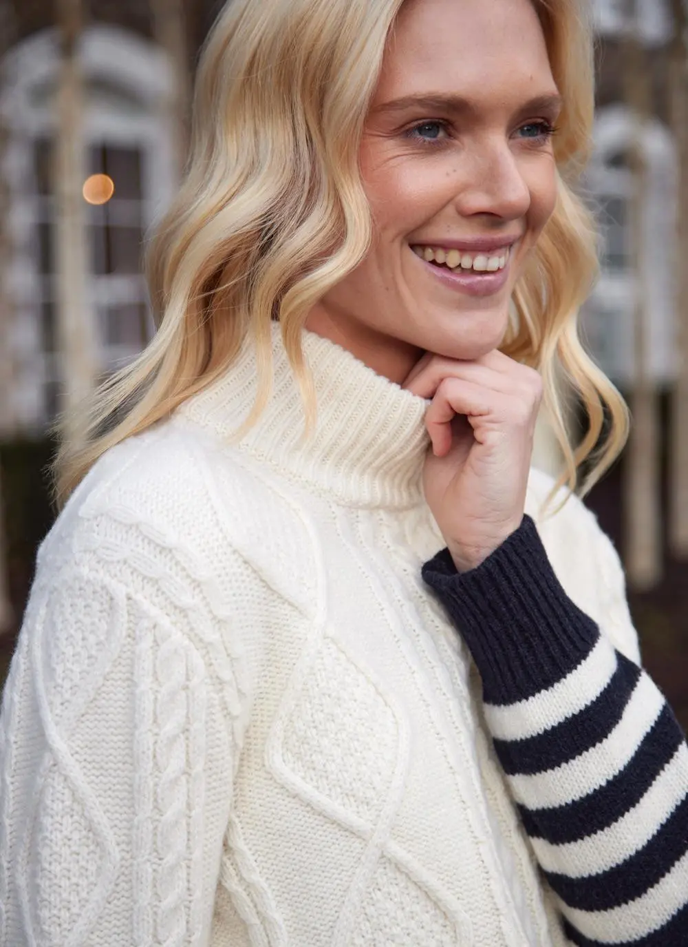 Saoirse Wool Cashmere Aran Stripe Turtle Neck Sweater
