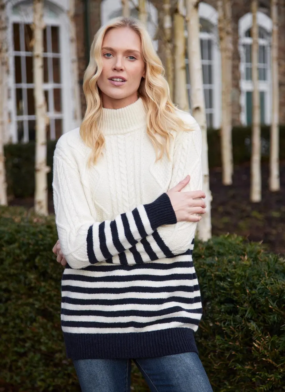 Saoirse Wool Cashmere Aran Stripe Turtle Neck Sweater