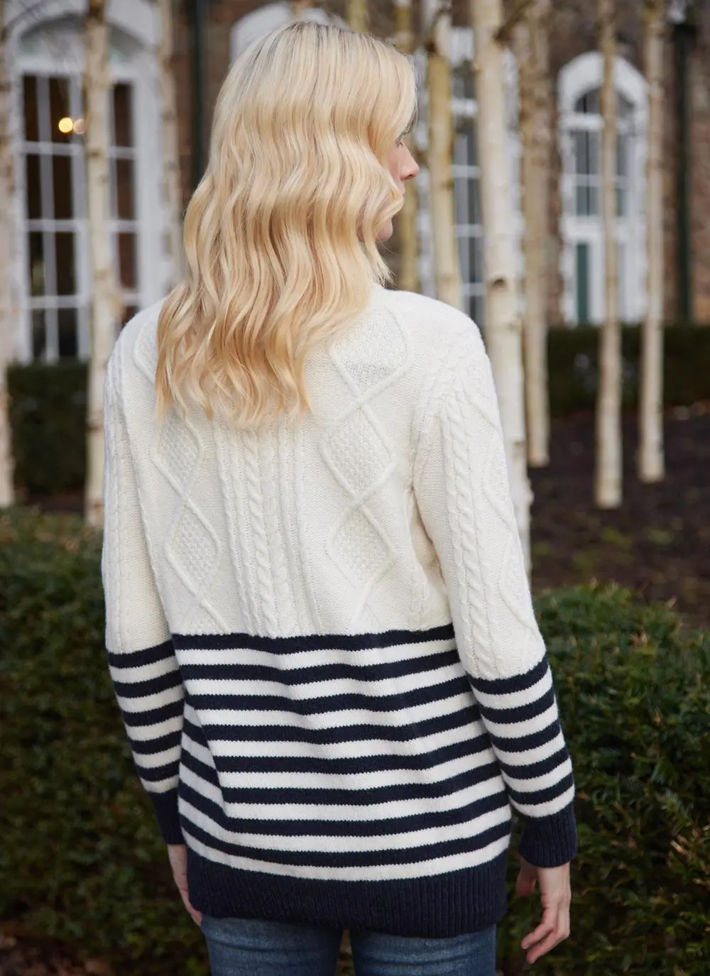 Saoirse Wool Cashmere Aran Stripe Turtle Neck Sweater