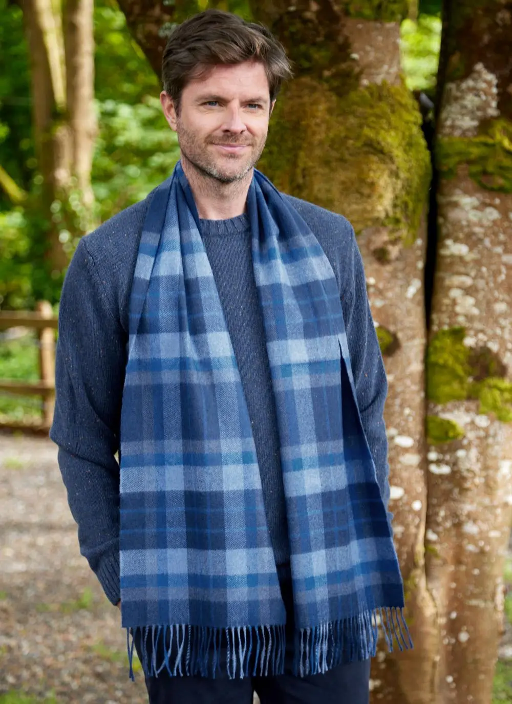 Extra Fine Merino Wool Fringed Check Scarf 