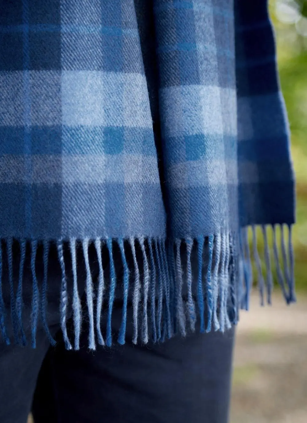 Extra Fine Merino Wool Fringed Check Scarf 