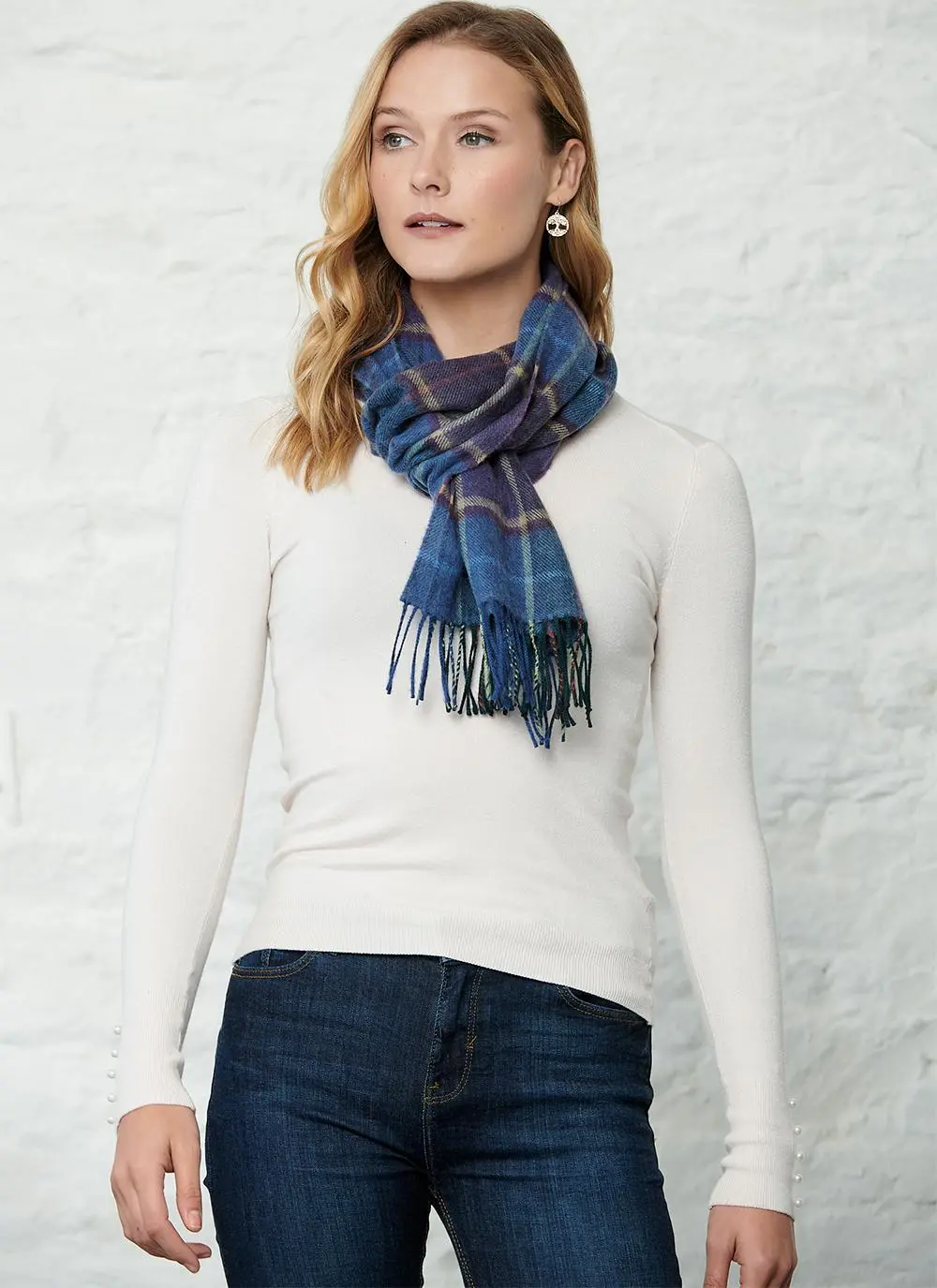 Extra Fine Merino Wool Scarf Winter Check