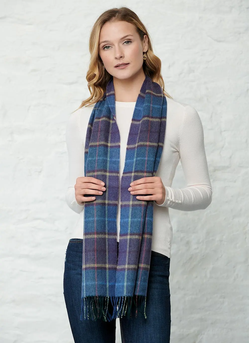 Extra Fine Merino Wool Scarf Winter Check