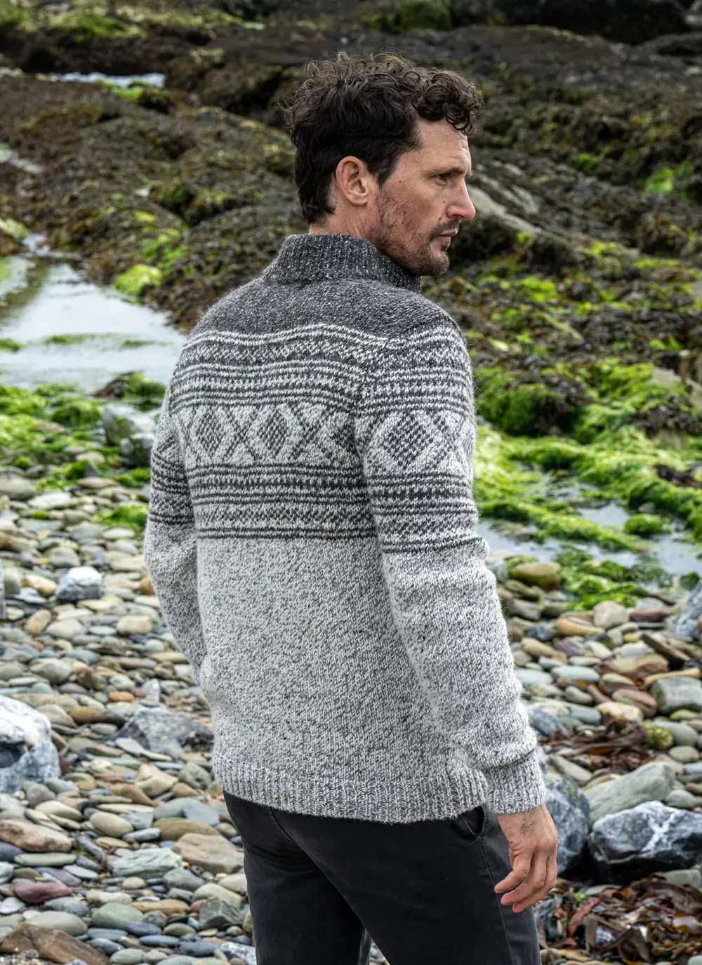Zip Neck Sweater With Jacquard Pattern