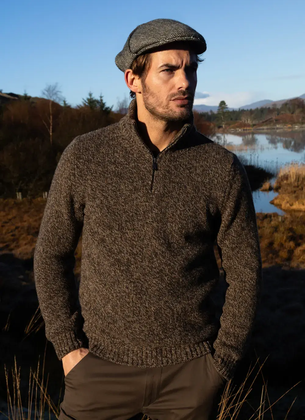 Fisherman Cashmere Marled Zip Neck Sweater