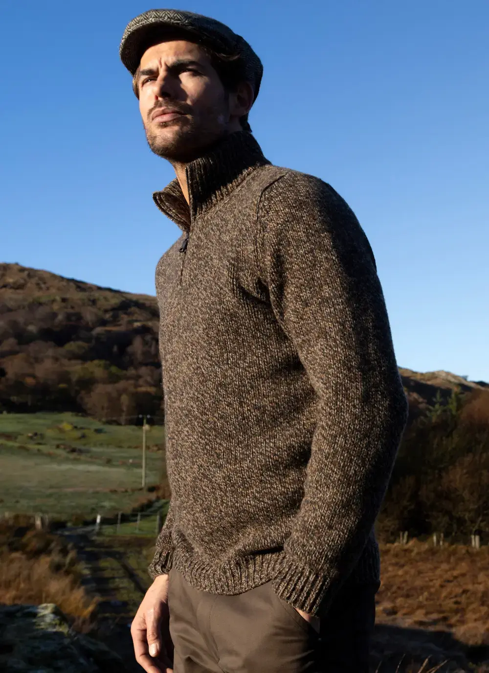 Fisherman Cashmere Marled Zip Neck Sweater