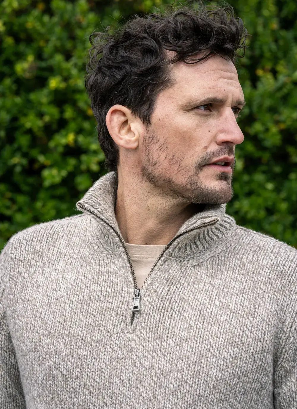 Fisherman Cashmere Marled Zip Neck Sweater