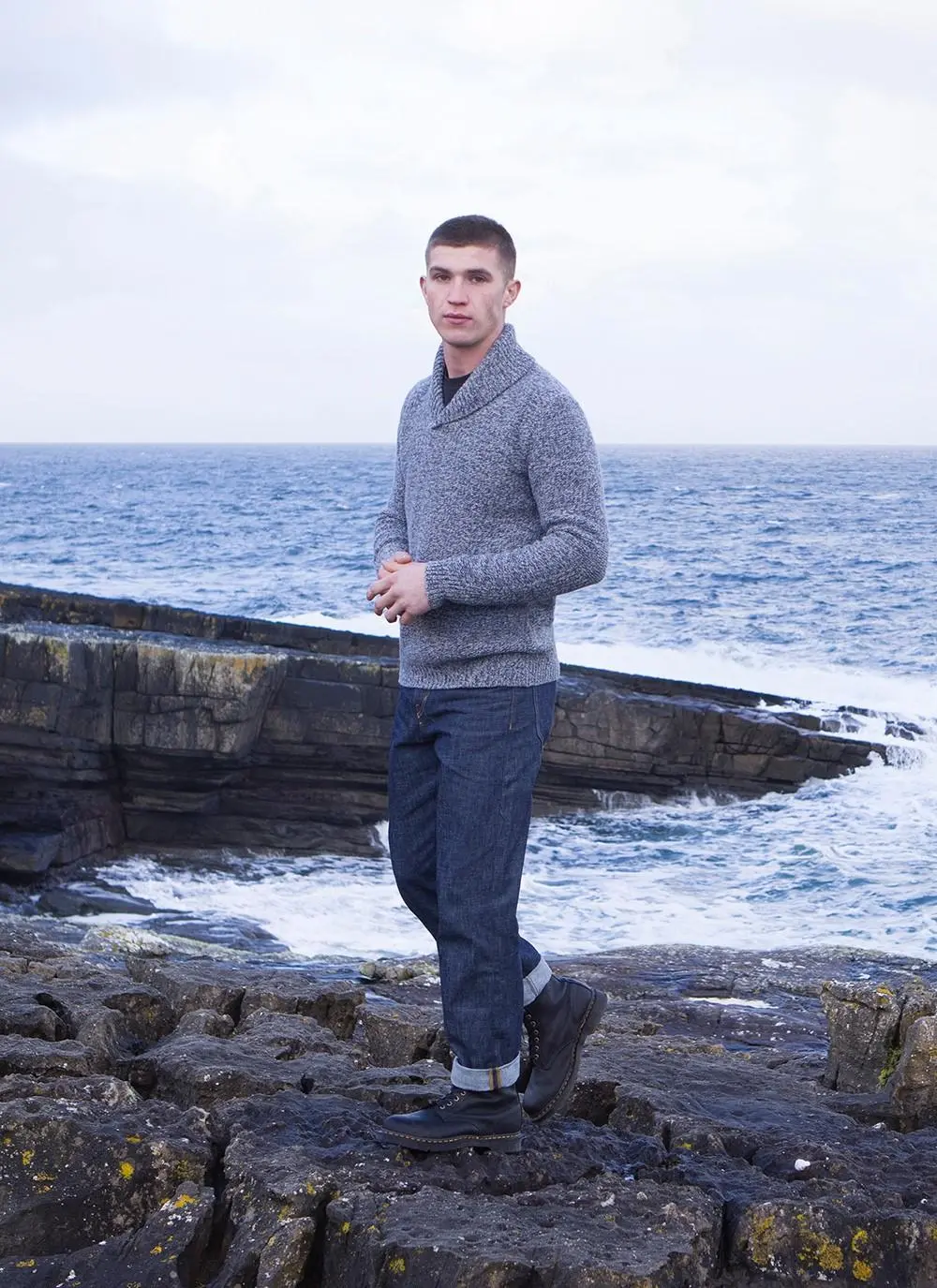 Fisherman Shawl Collar Sweater