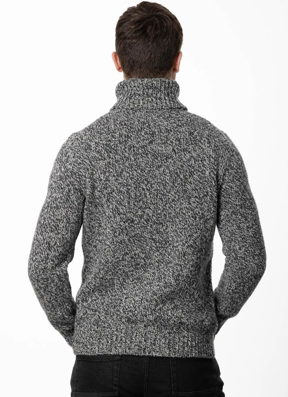 Fisherman Wool Cashmere Polo Neck Sweater in Salt/Pepper | Blarney