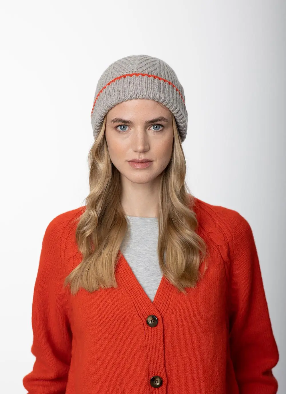 Fisherman Wool Cashmere Contrast Ribbed Beanie