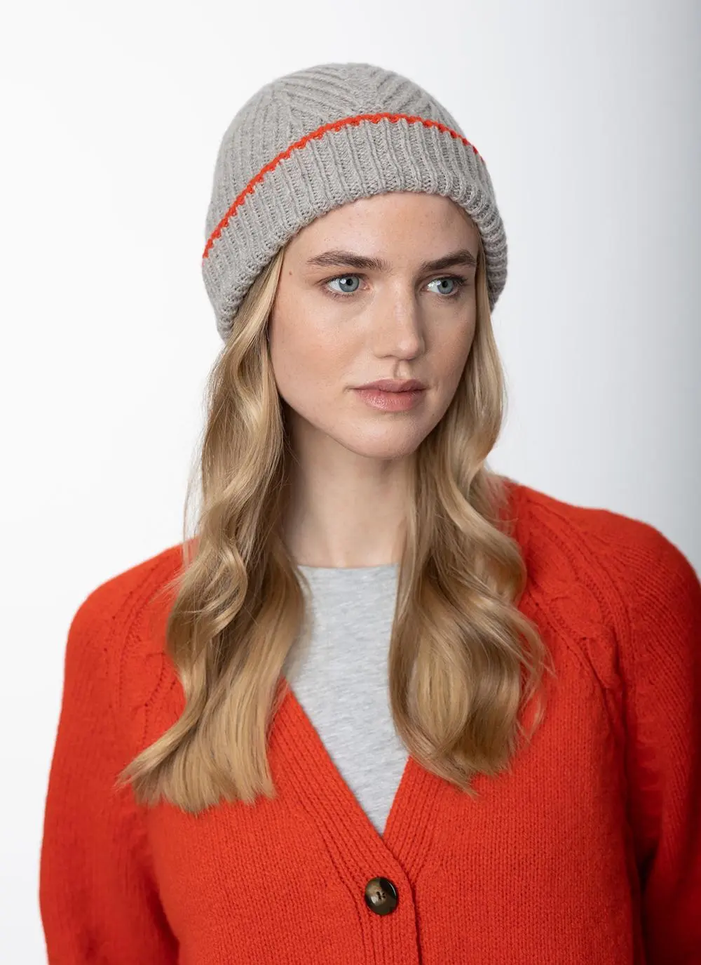 Fisherman Wool Cashmere Contrast Ribbed Beanie