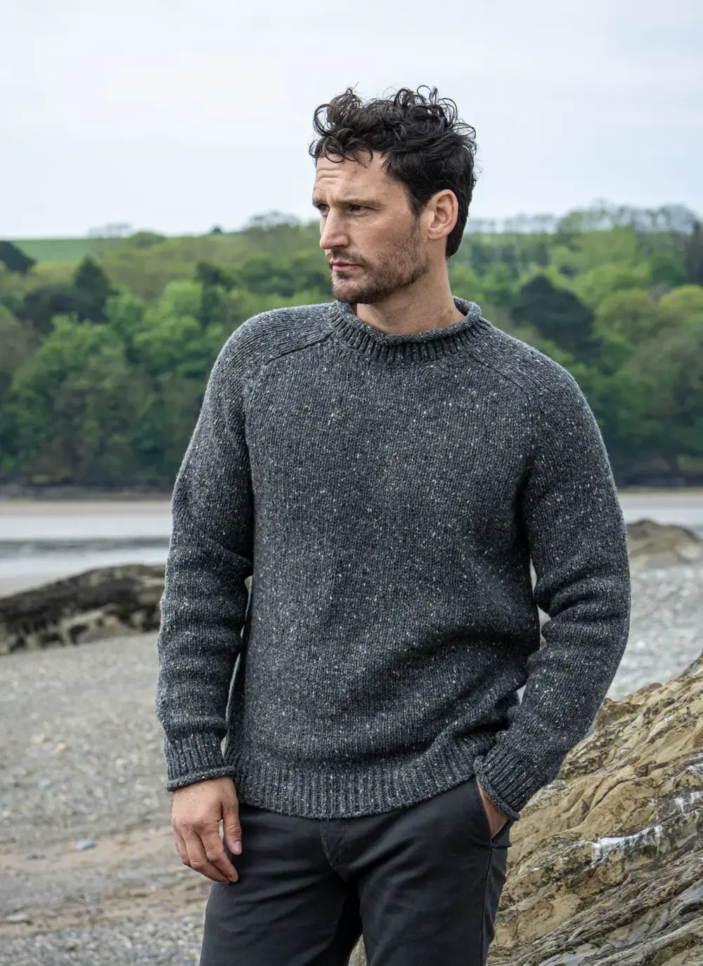 Fisherman Donegal Fleck Saddle Shoulder Sweater