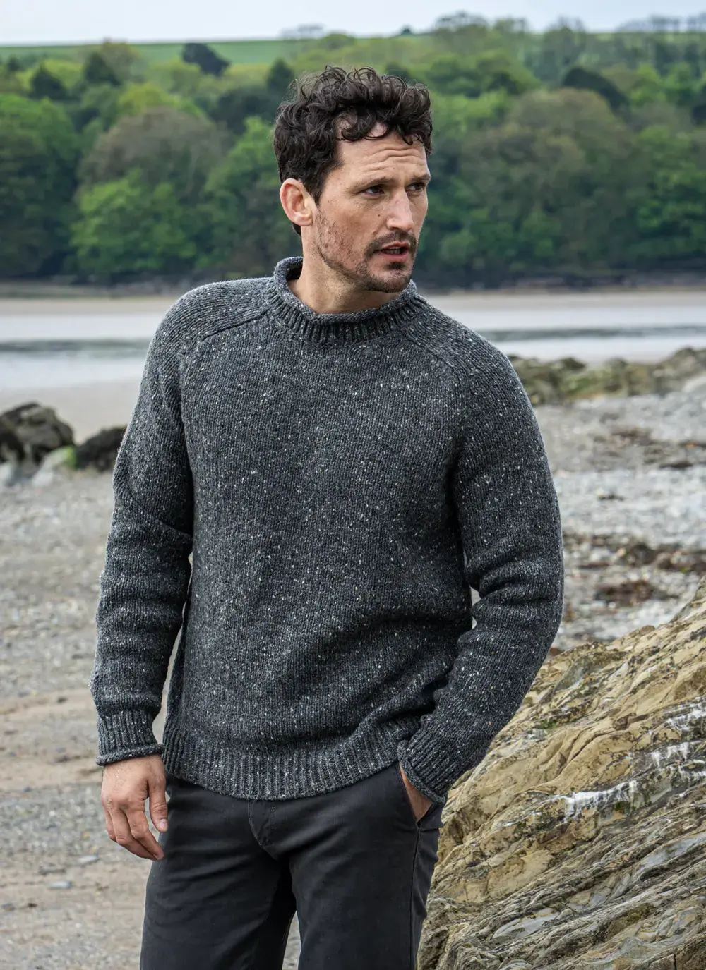 Fisherman Donegal Fleck Saddle Shoulder Sweater